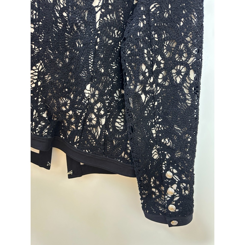 White House Black Market Stylist Jacket Black Floral Lace Crest Button Size 10 - Picture 7 of 12